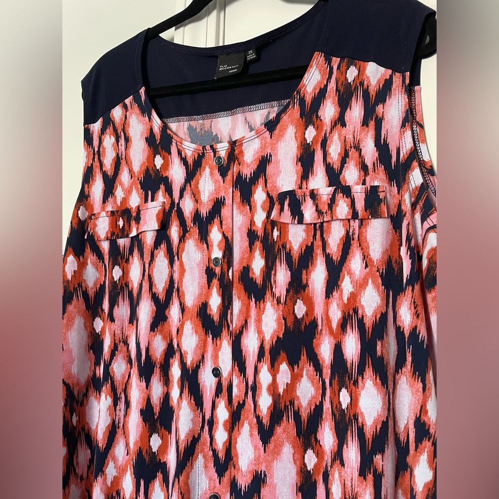 Elie McCarthy Womens Scoop Neck Blouse Tank Top 2X Abstract Geometric Casual - Picture 2 of 16